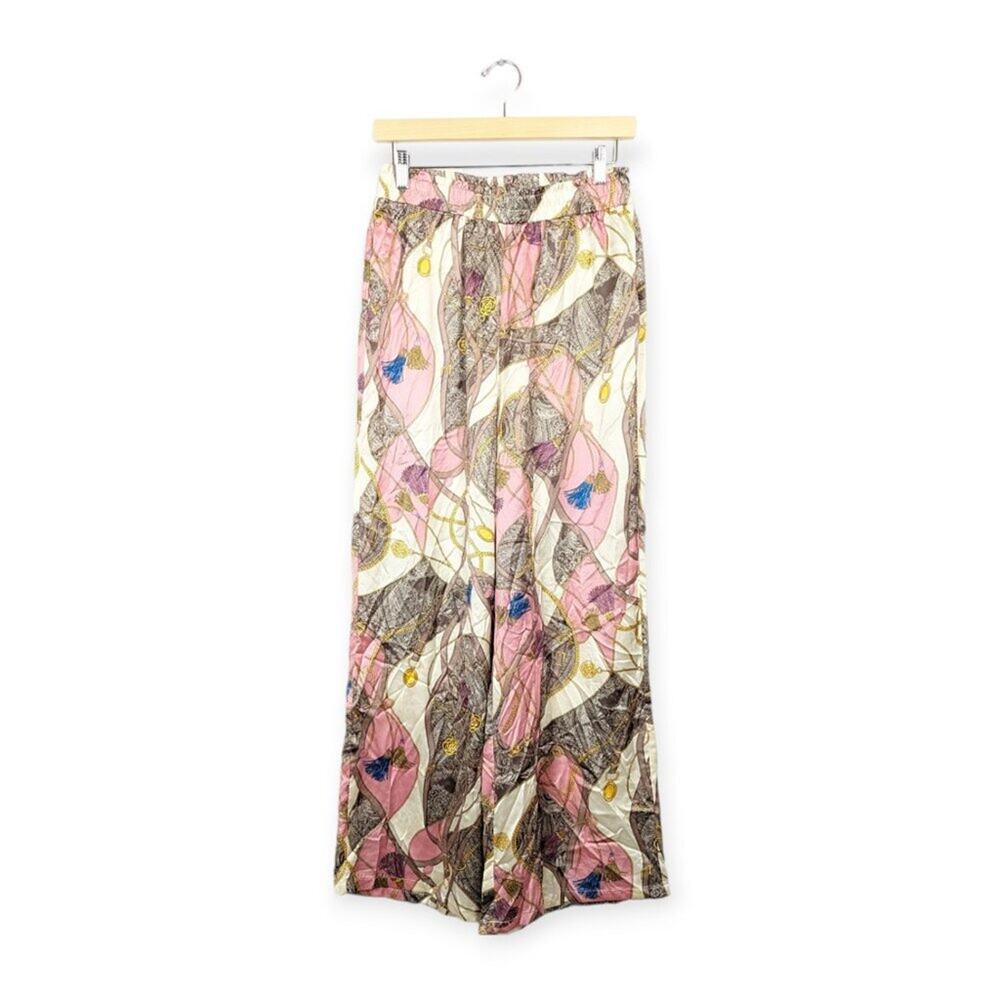 Cider Wide Leg Pants L Chain Baroque Print Pull On Statement NWT